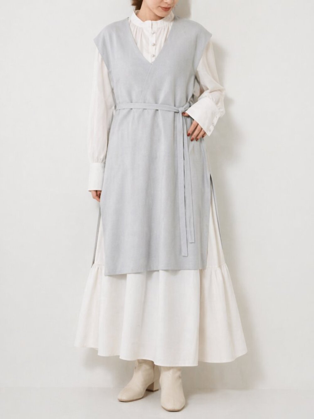 SNIDEL Light Blue V-Neck Side Tie Knit Tunic Vest One Size